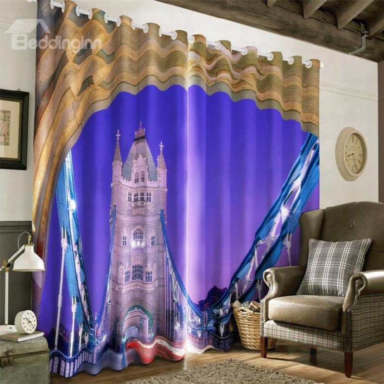 3d Purple Dreamy Castles Printed Custom Curtain For Living Room And Bedroom