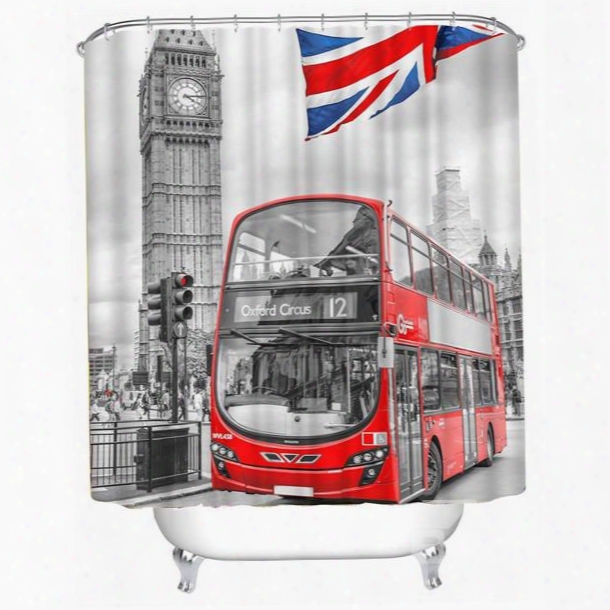 3d Red Bus And Big Ben Printed Polyester Bathroom Shower Curtain