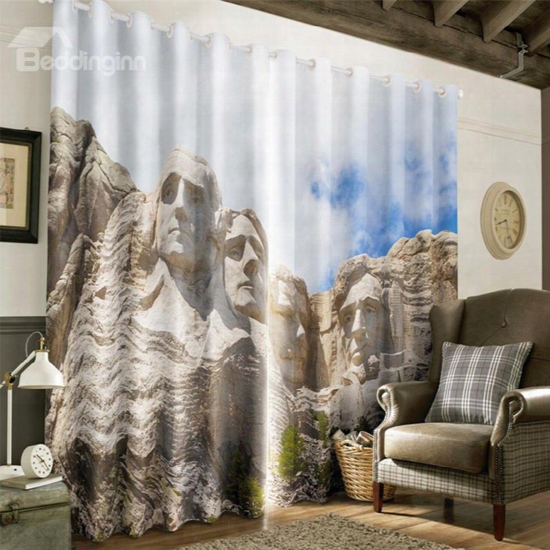 3d Skillful Portrait Sculptures On The Stones Printed Living Room And Study Room Drapes