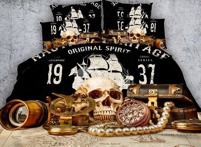 3d Skull And Jewelry Retro Style Printed 4-piece Bedding Sets/duvet Covers