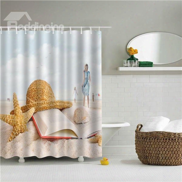 3d Starfish And Hat Printed Polyester Bathroom Shower Curtain