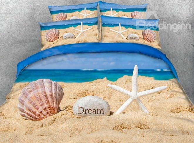 3d Starfish And Shell Printed 5-piece Comforter Sets