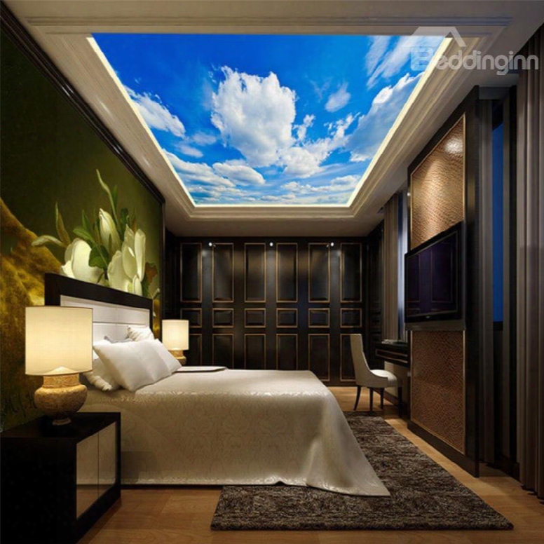 3d White Clouds In Sky Printed Pvc Waterproof Sturdy Eco-friendly Self-adhesive Ceiling Murals