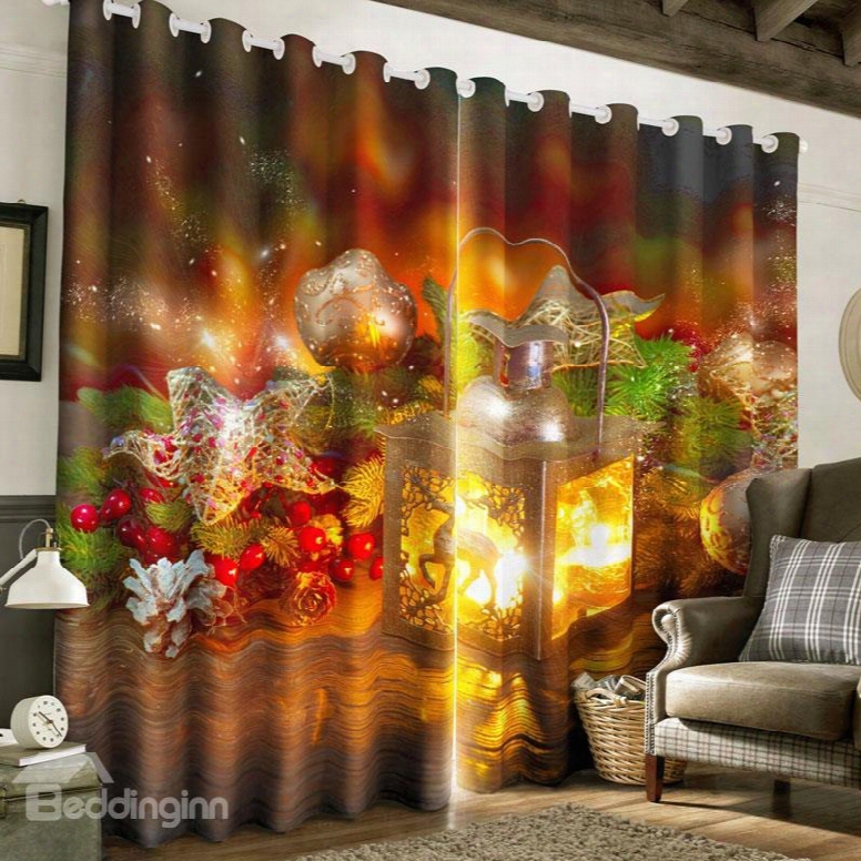 3d Wonderful Christmas Decorations Printed 2 Panels Custom Living Room Curtain