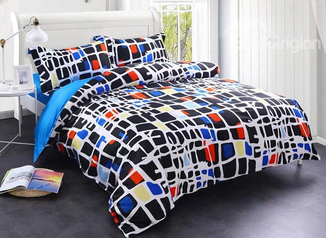 Adorila 60s Brocade Colorful Blocks Texture Printed 4-piece Cotton Bedding Sets/duvet Cover