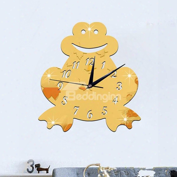 Amusing Acrylic 3d Diy Smile Frog Design Room Silent Battery Wall Clock