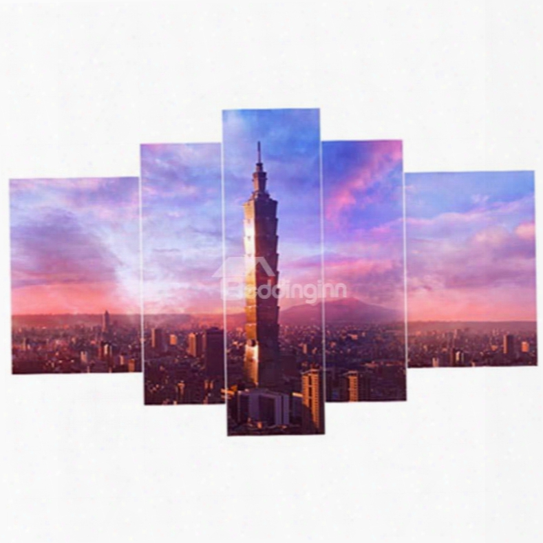 Architectures In Sunset Glow Hanging 5-piece Canvas Eco-friendly And Waterproof Non-framed Prints