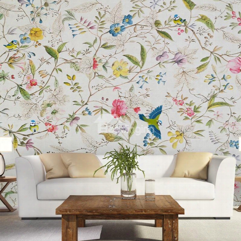 Attractive Tree Branches And Flowers Pattern Waterproof 3d Wall Murals