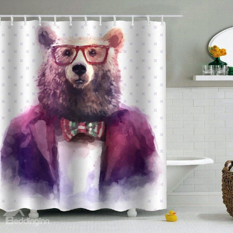 Bear In Glasses And Suit Printed Peva Waterproof Durabke Antibacterial Eco-friendly Shower Curtain