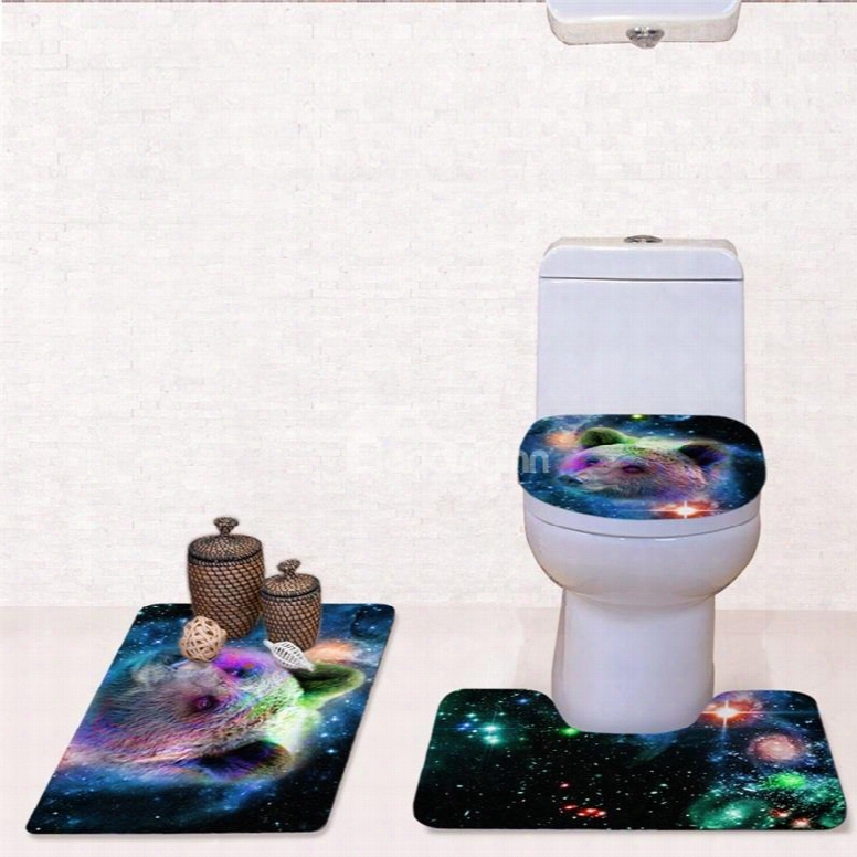 Bear Pattern 3-piece Flannel Pvc Soft Water-absorption Anti-slid Toilet Seat Covers