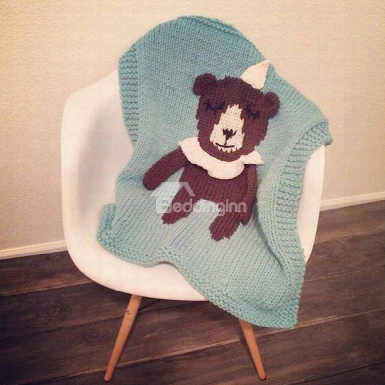 Bear Pattern Wool Nordic Style Baby Blanket