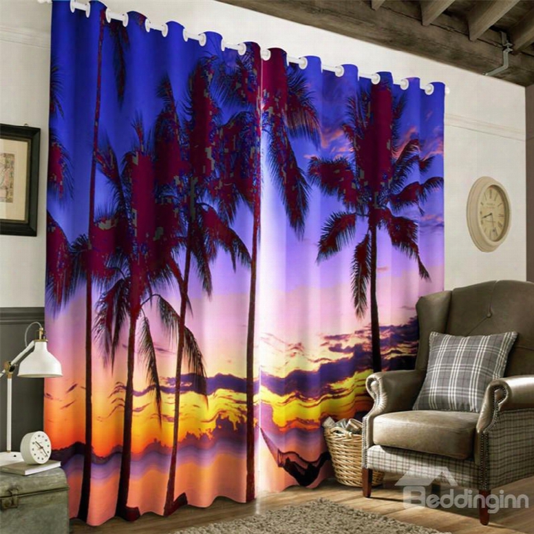 Beautiful Sunset Glow And Palm Trees Printing Living Room Decorative 3d Curtain