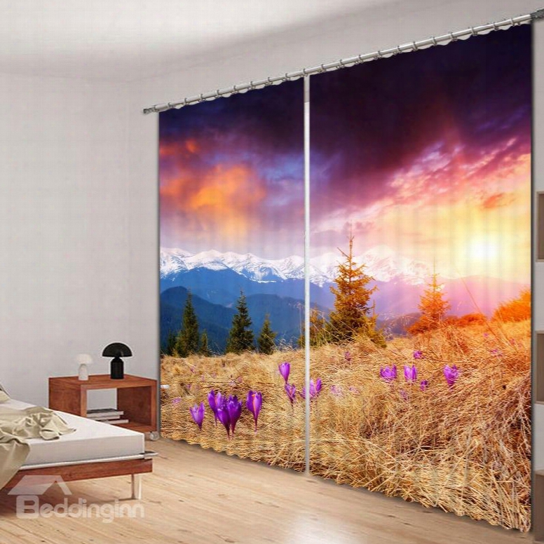 Beautiful Sunset Scenery In The Valley Printed 3d Curtain