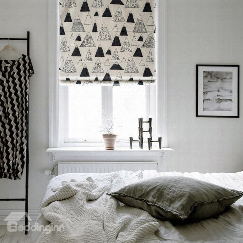 Black And White Stick Figures Snow Mountain Printing Flat-shaped Roman Shades