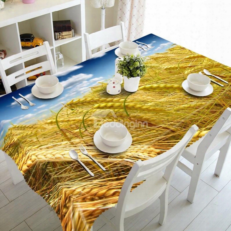 Blue Sky And Golden Cornfield Prints Dining Room Decoration 3d Tablecloth