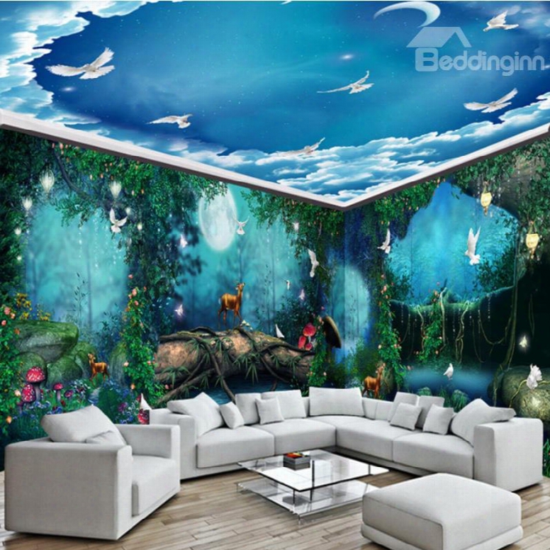 Blue/green Sky Ocean 3d Waterproof Ceiling And Wall Murals