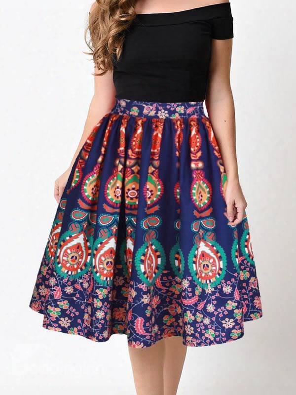 Bohemia Summer Beach Formal Folk-custom Midi D3 Printing Skirt