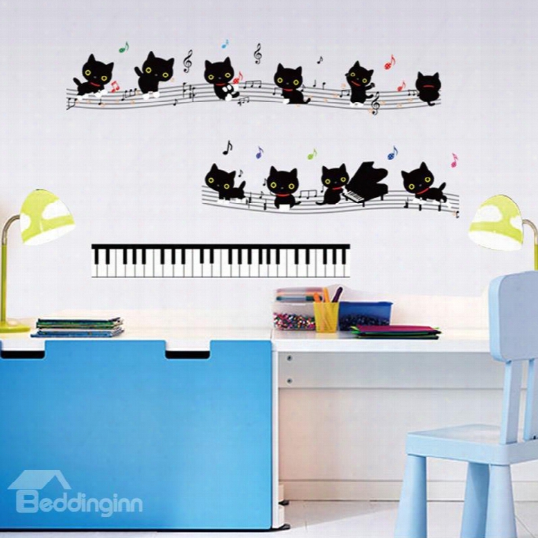 Cat Play The Piano On Your Wall Room Decor Sticker