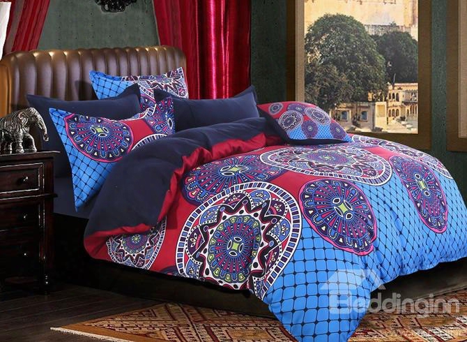 Chic Mandala Pattern Exotic Style Blue Polyester 4-piece Bedding Sets/duvet Cover