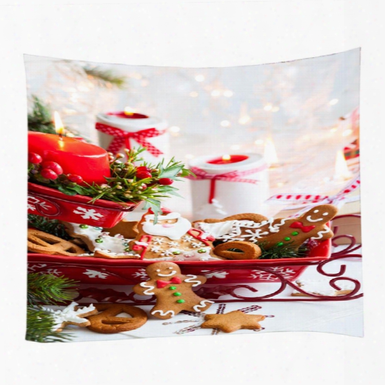 Christmas Fes Tival Cookies And Candles Pattern Decorative Hanging Wall Tapestry