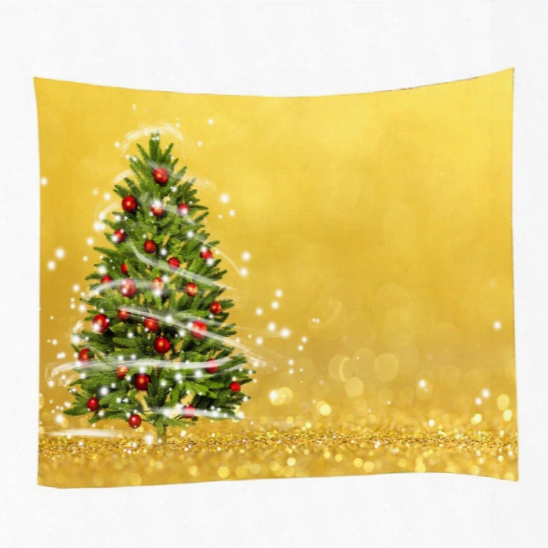 Christmas Trees With Ornaments Yellow Decorative Hanging Wall Tapestry