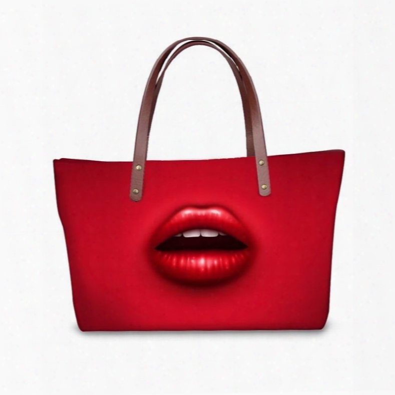 Coloful Lips Waterproof Shoulder 3d Printed Hadnbags