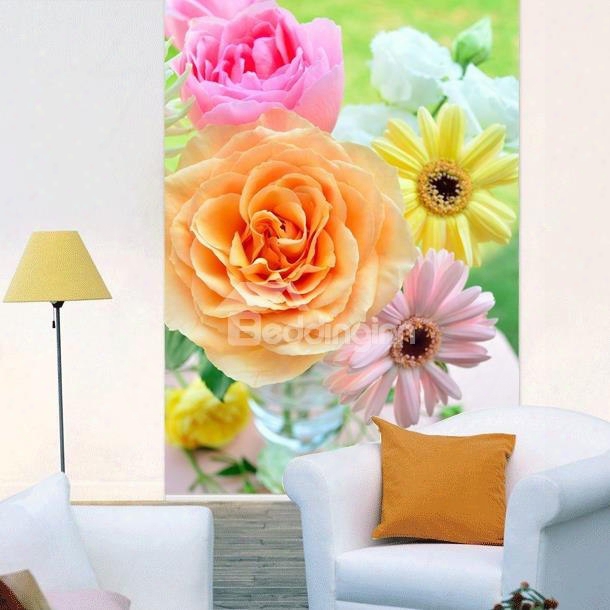 Colored Daisy And Rose Printing 3d Roller Shades