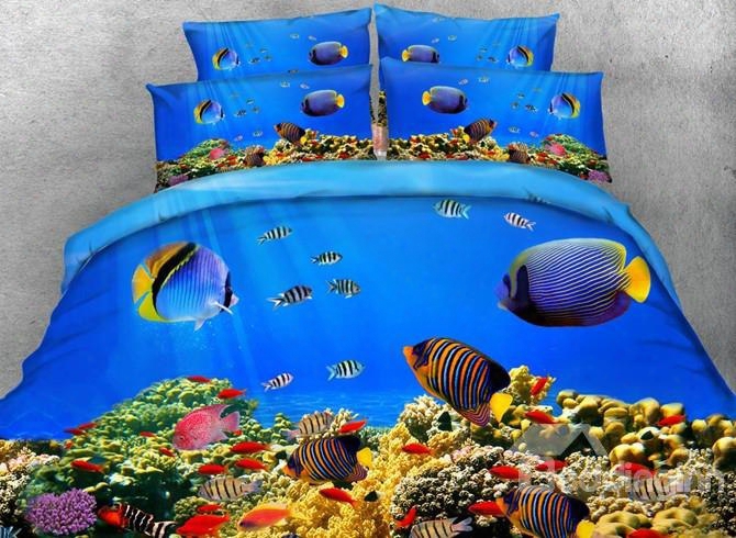 Colorful 3d Grapple Aquarium Print 5-piece Comforter Sets