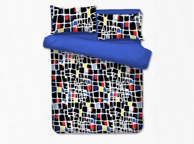 Colorful Blocks Texture Printed Abstract Style Polyester 4-piece Bedding Sets/duvet Cover