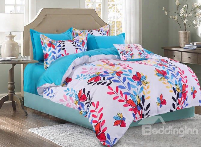 Colorful Butterflies And Leaves Strings Pattern 4-piece Polyester Bedding Sets/duvet Cover