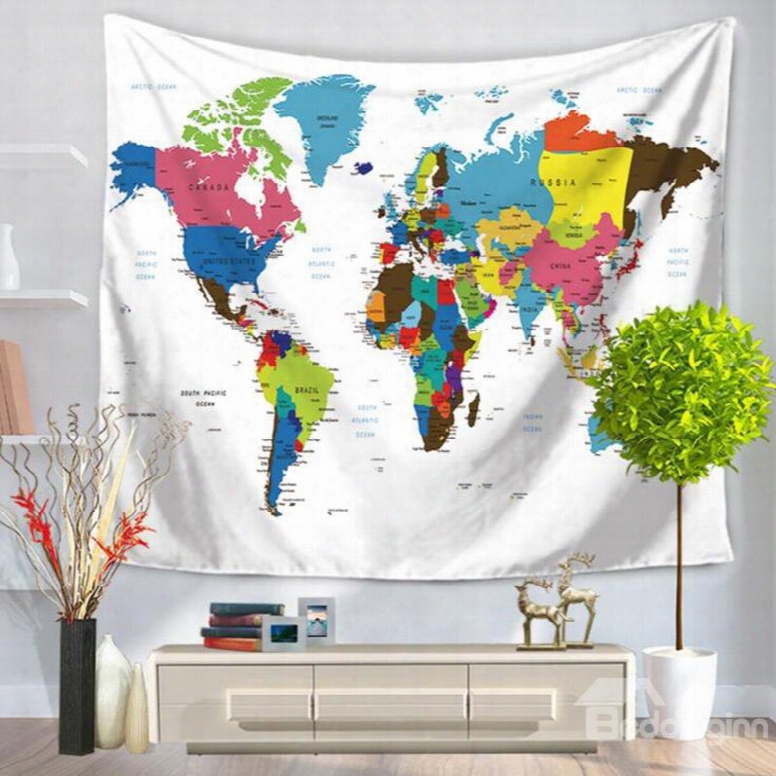 Colorful World Map Prints Modern Style Hanging Wall Tapestries