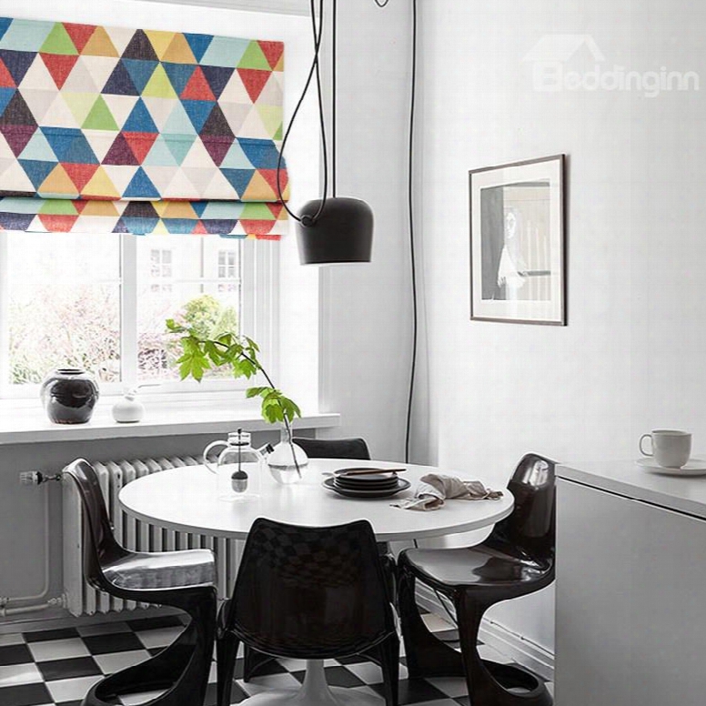 Concise Colorful Geometric Printing Linen Roman Shades