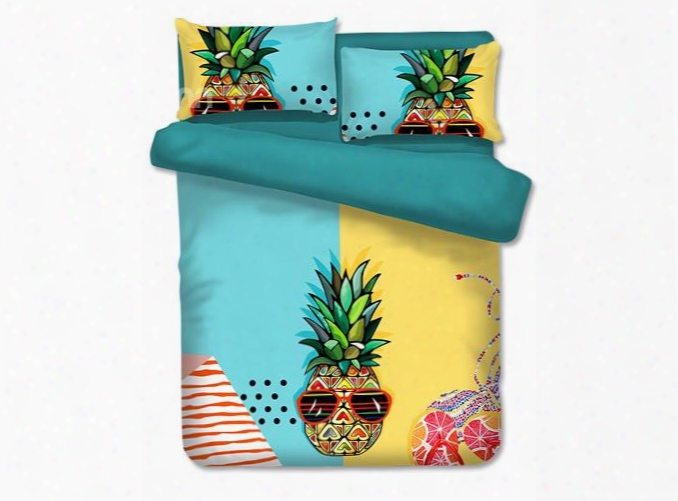 Cool Pineapples Holiday Seaside Leisure Casual Style Polyester 4-piece Bedding Sets/duvet Cover