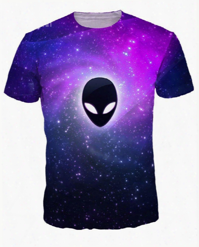 Cool Round Neck Et Pattern Purple Background 3d Painted T-shirt