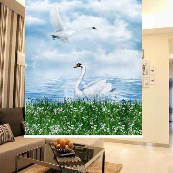 Couple Lovely White Swan 3d Printing Blackout Roller Shades