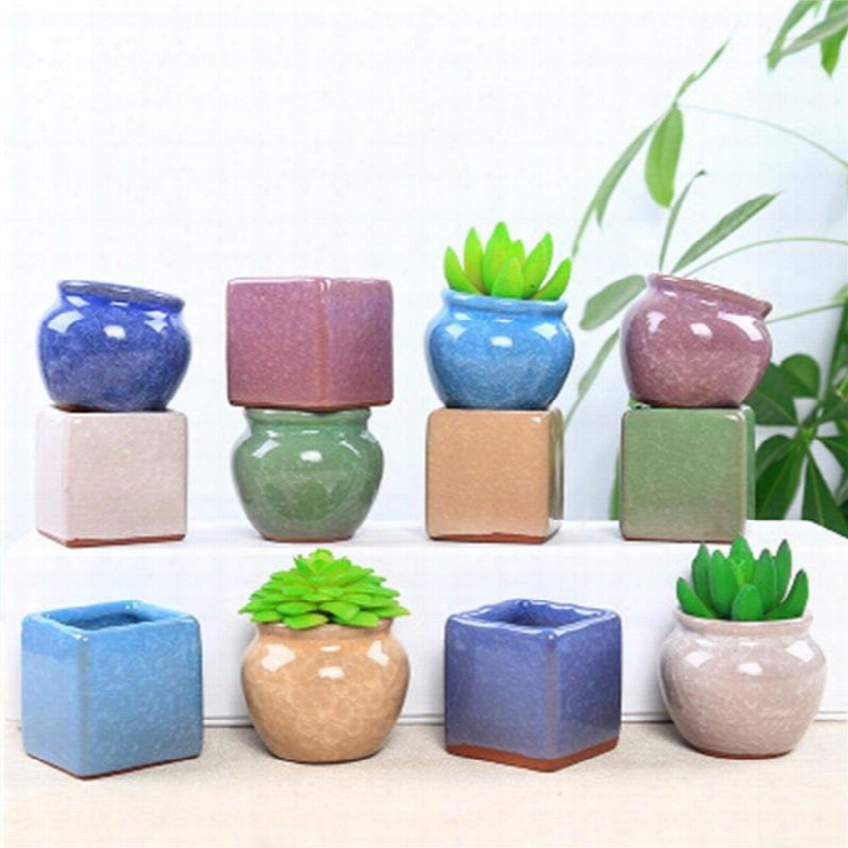 Creative And Delicate Style Four-sided With Stout Shape Colorful Lovely Ceramics Succulent Pots