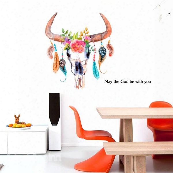 Creative May The God Be With You And Flower Cow Head Wall Stickers