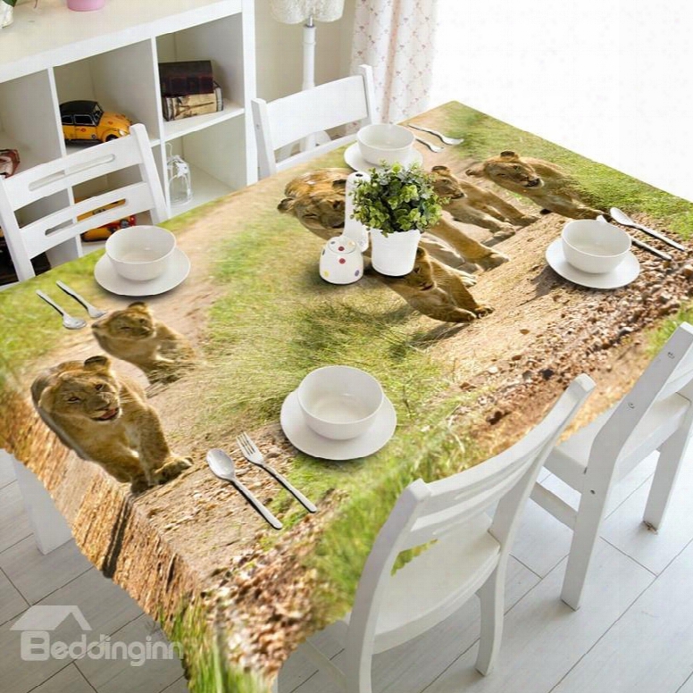 Cute European Style Lions Prints Design Washable Home Decoration 3d Tablecloth