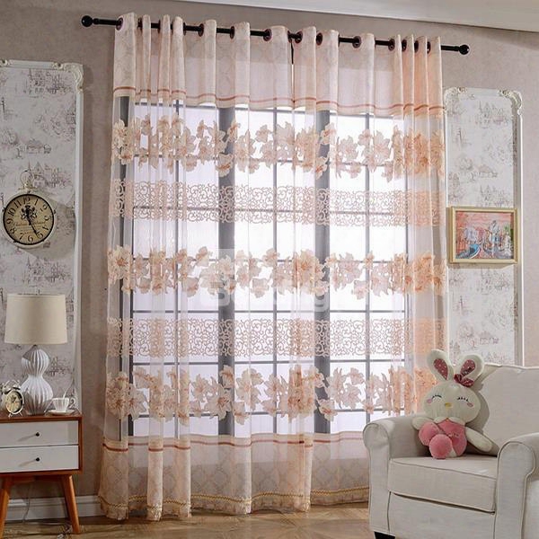 Cute Pink Full-bloom Lily Printing Custom Sheer Curtain