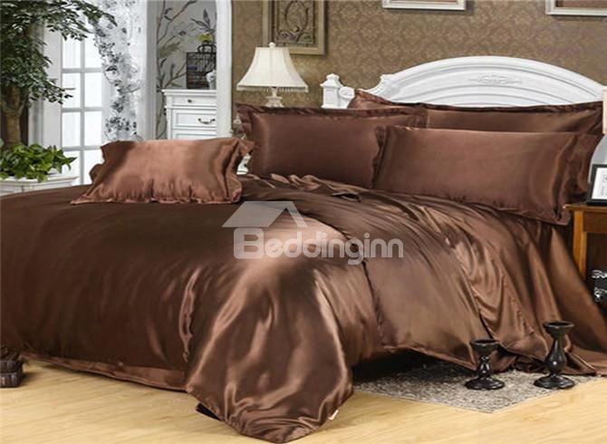 Dark Coffee Pure Color Luxury Silky 4-piece Bedding Sets