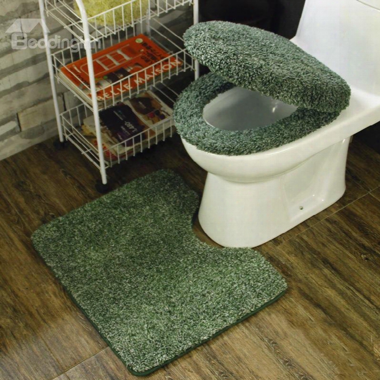 Dark Green 3-pieces Plush Toilet Seat Cover Sets