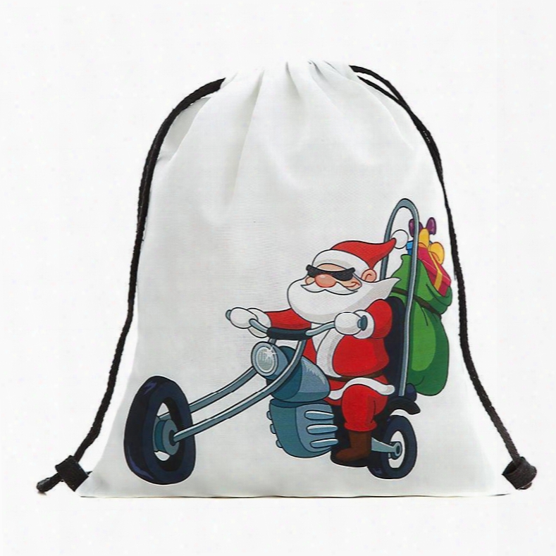 Drawstring Bag Travel Santa Claus Pattern Sports Portable Backpack