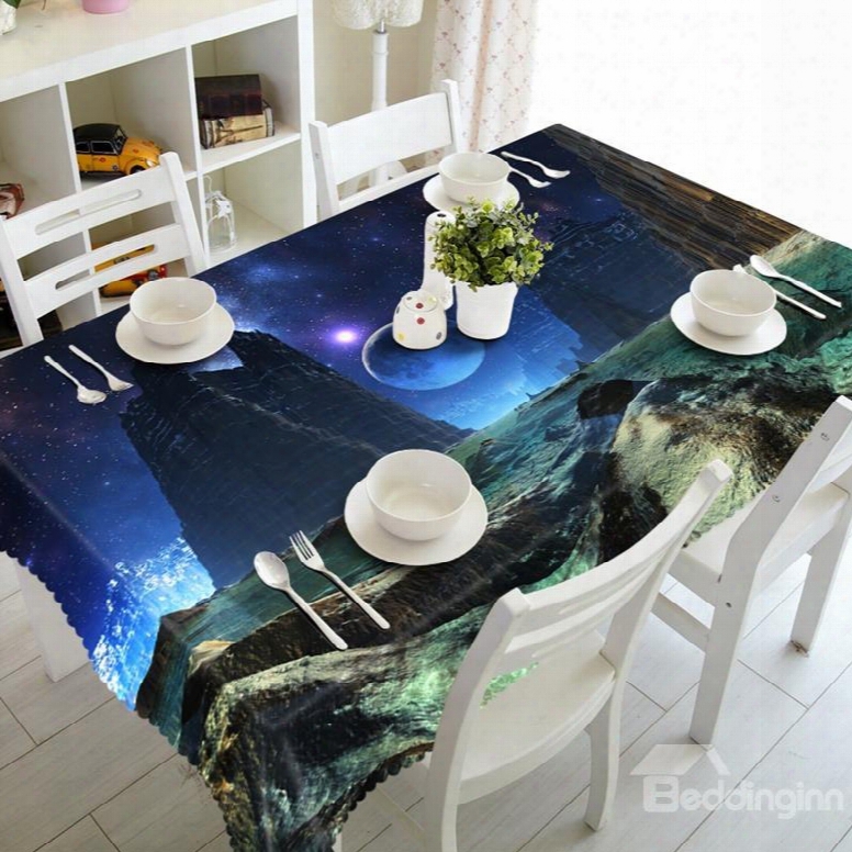 Dreamy Starry Sky And Mountain Scenery Prints Washable 3d Tablecloth