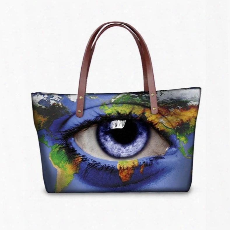 Earth Eye Pattern Waterproof Sturdy 3d Printed For Women Girls Shoulder Handbags