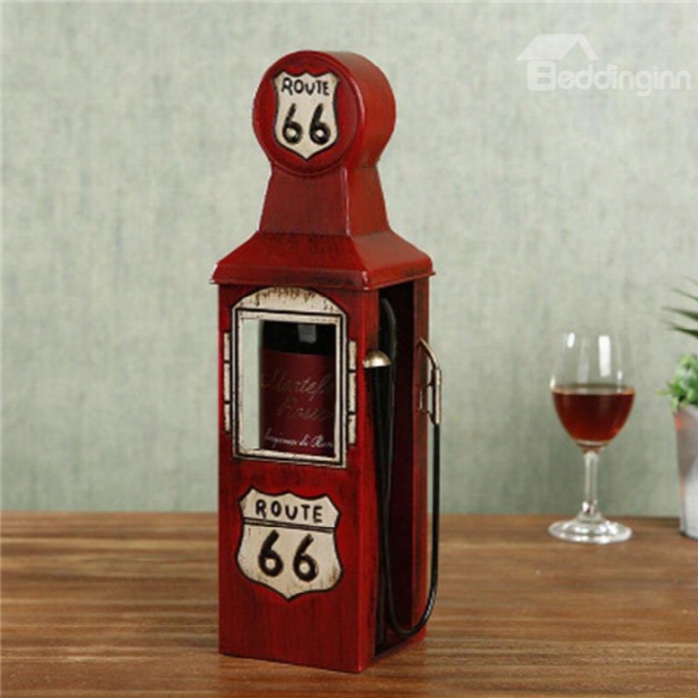 Elegant An Retro Style Oiling Machine Design Iron Home Decorative Wine Rack
