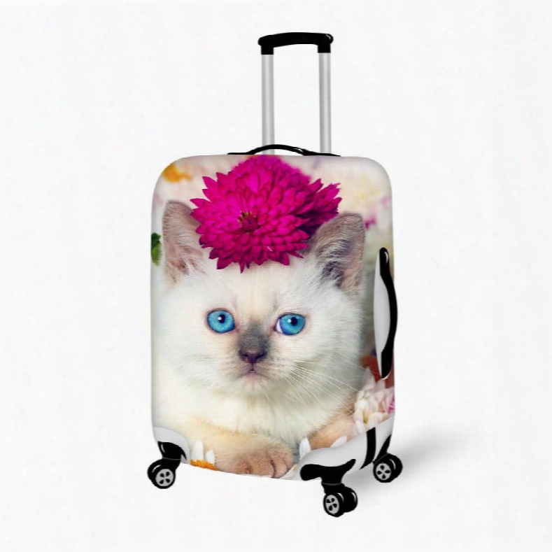 Elegant Cat And Flower Pattern 3d Painted Luggage Cover