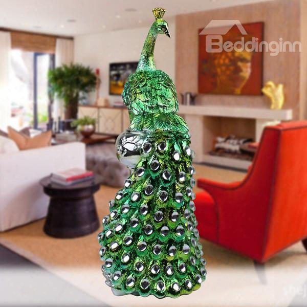 Elegant European Style Resin Green Electroplated Peacock Desktop Decoration