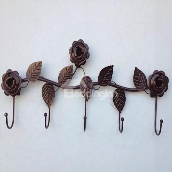 Elegant Iron Handamde Rroses Pattern Home Decorative Wall Hooks