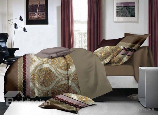 Elegant Ogee Print Polyester 4-piece Duvet Cover Sets