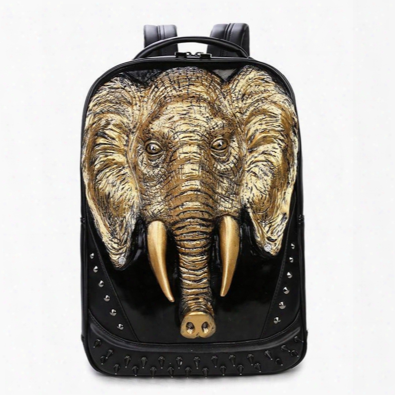 Elephant Head Fashion Pu Leather Casual Laptop Backpack